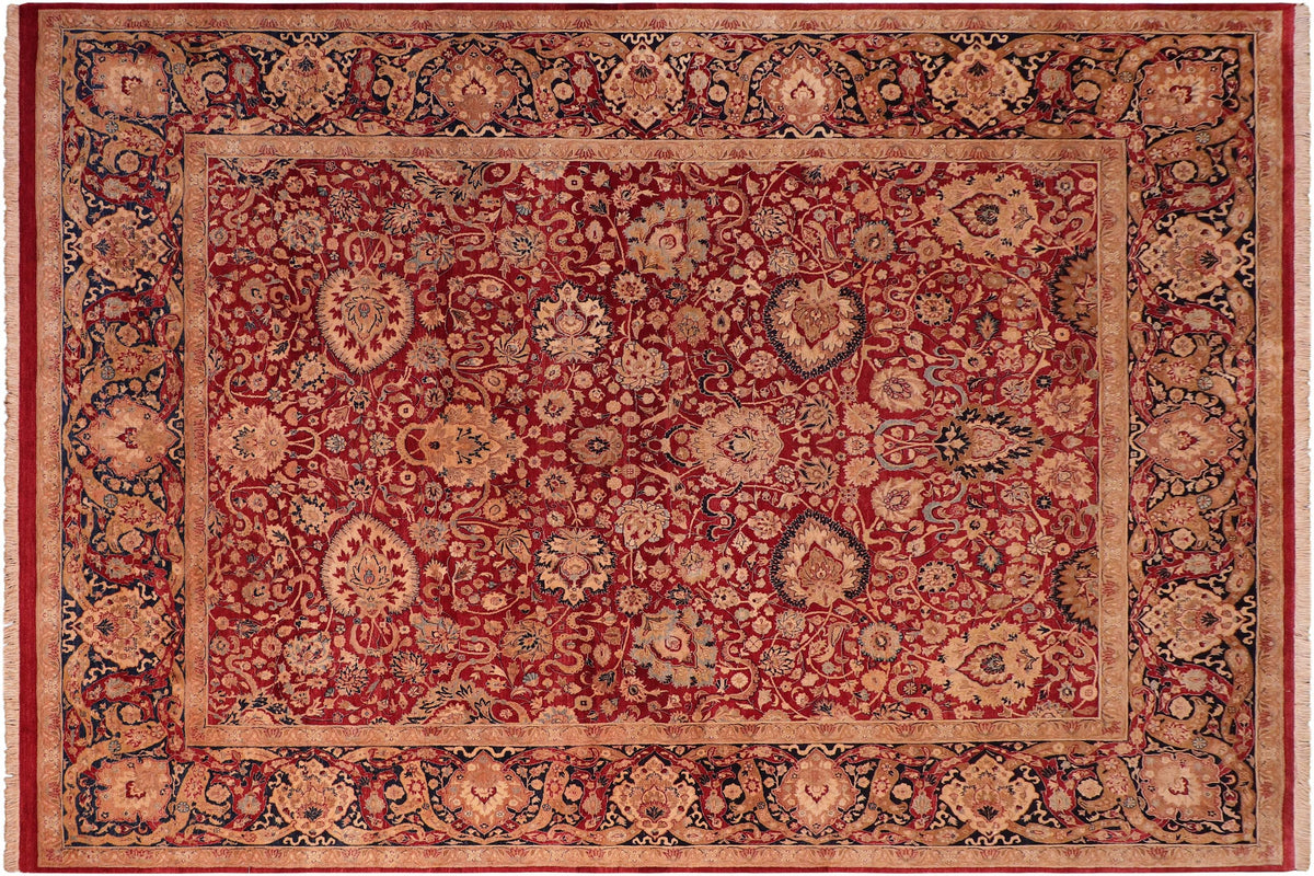 8x10 hand knotted Vegetable Dyed wool rug in red and blue - Anmol Agra Janean