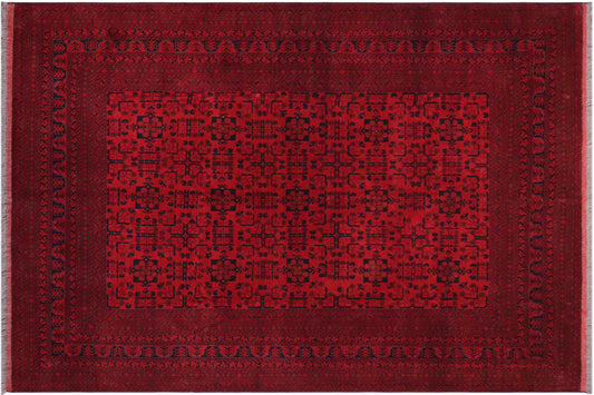 handmade Geometric Khal Muhamm Red Black Hand Knotted RECTANGLE 100% WOOL area rug 8' x 11'