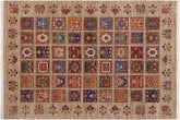 handmade Geometric Kurjean Tan Blue Hand Knotted RECTANGLE WOOL&SILK area rug 7x9
