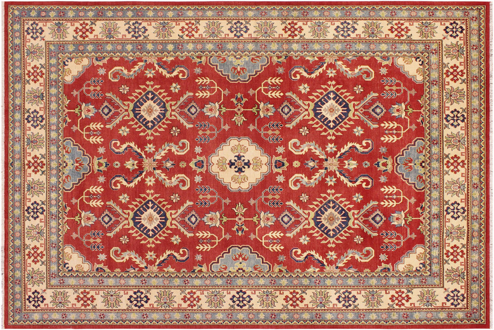 handmade Geometric Kazak Red Beige Hand Knotted RECTANGLE 100% WOOL area rug 9'X12'