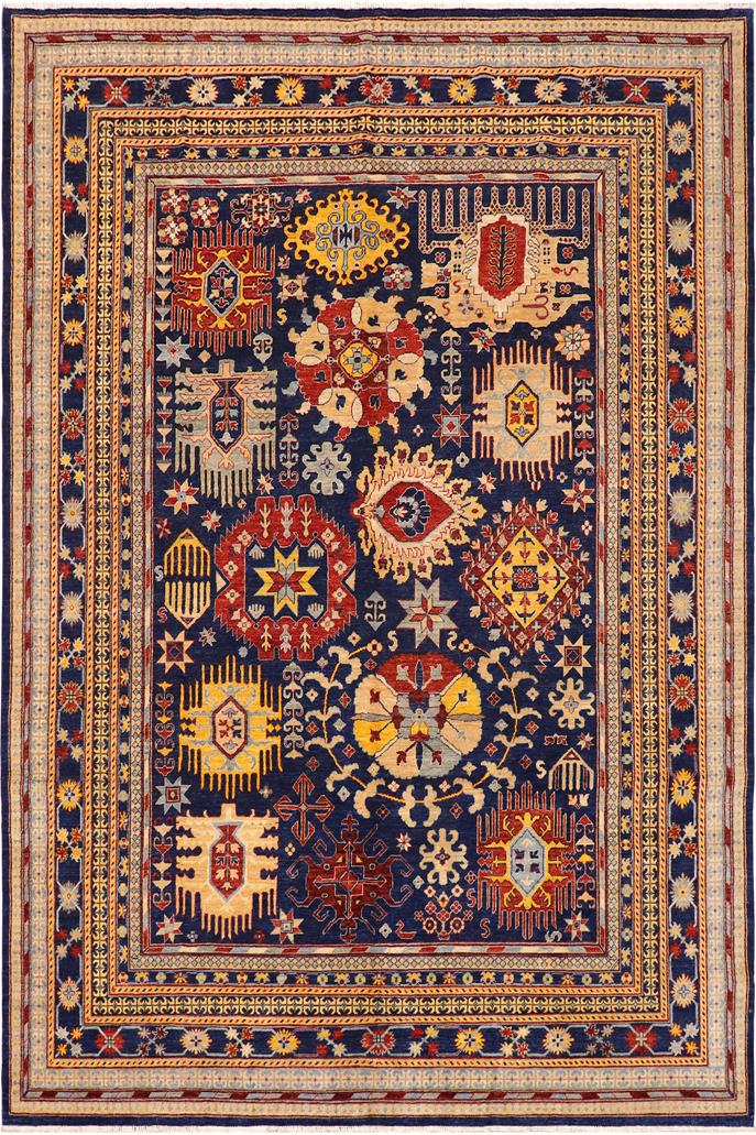 handmade Traditional Kafkaz Blue Beige Hand Knotted RECTANGLE 100% WOOL area rug 9 x 12