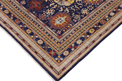 handmade Geometric Kafkaz Blue Beige Hand Knotted RECTANGLE 100% WOOL area rug 9' x 12'