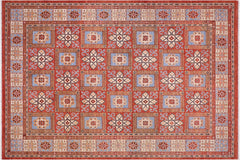 handmade Geometric Kafkaz Rust Beige Hand Knotted RECTANGLE 100% WOOL area rug 9' x 12'