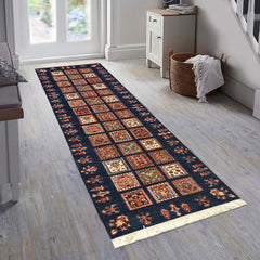 handmade Geometric Kurjean Blue Gold Hand Knotted RUNNER 100% WOOL area rug 3x10