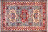 handmade Geometric Kazak Light Blue Beige Hand Knotted RECTANGLE 100% WOOL area rug 5x7