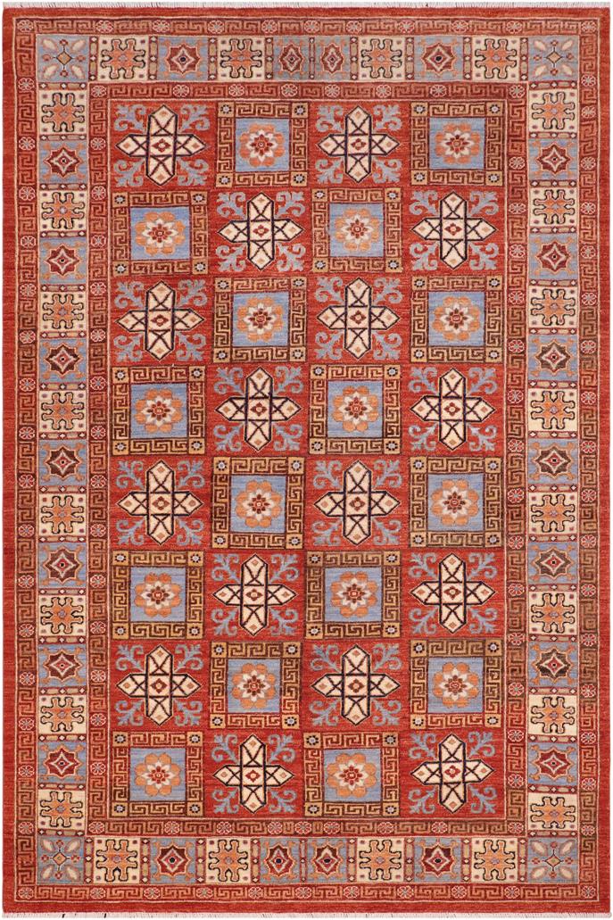 handmade Traditional Kafkaz Rust Lt. Blue Hand Knotted RECTANGLE 100% WOOL area rug 6 x 9
