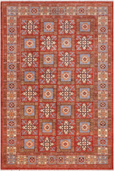 handmade Traditional Kafkaz Rust Lt. Blue Hand Knotted RECTANGLE 100% WOOL area rug 6 x 9