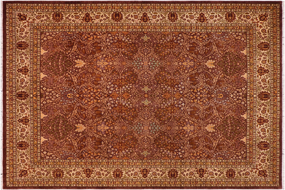 handmade Traditional Brown Ivory Hand Knotted RECTANGLE 100% WOOL area rug 8' x 10'