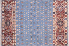 handmade Geometric Kurjean Blue Beige Hand Knotted RECTANGLE 100% WOOL area rug 5x8