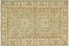 handmade Traditional Kafkaz Lt. Green Ivory Hand Knotted RECTANGLE 100% WOOL area rug 4x6