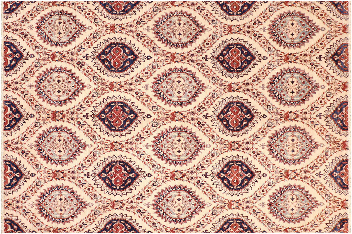 8x10 hand knotted modern wool rug in beige and blue - Modern Agnus