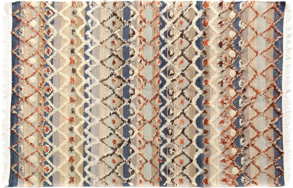 handmade Geometric Moroccan Hi Blue Gray Hand Knotted RECTANGLE 100% WOOL area rug 5' x 7'