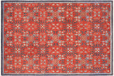 handmade Modern Kafkaz Rust Blue Hand Knotted RECTANGLE 100% WOOL area rug 8' x 10'