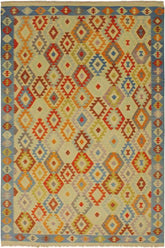 Flat Weave Kilim Antique Navaho Vintage handmade Geometric Kilim Ivory Blue Hand-Woven Rectangle 100% Wool Area Rug 7x10