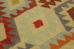 Flat Weave Kilim Antique Navaho Vintage handmade Geometric Kilim Ivory Blue Hand-Woven Rectangle 100% Wool Area Rug 7x10