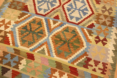 Flat Weave Kilim Antique Navaho Vintage handmade Geometric Kilim Gray Blue Hand-Woven Rectangle 100% Wool Area Rug 4x6