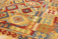 Flat Weave Kilim Antique Navaho Vintage handmade Geometric Kilim Ivory Red Hand-Woven Rectangle 100% Wool Area Rug 5x7