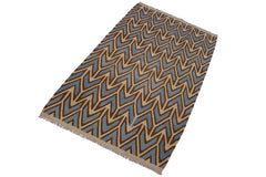 Flat Weave Kilim Antique Navaho Vintage handmade Modern Kilim Ivory Blue Hand-Woven Rectangle 100% Wool Area Rug 6x8