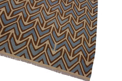 Flat Weave Kilim Antique Navaho Vintage handmade Modern Kilim Ivory Blue Hand-Woven Rectangle 100% Wool Area Rug 6x8