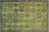 handmade Geometric Kilim Blue Tan Hand-Woven RECTANGLE 100% WOOL area rug 8 x 11