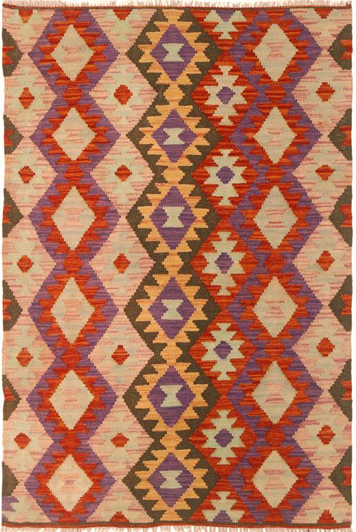 Flat Weave Kilim Antique Navaho Vintage handmade Modern Kilim Red Pink Hand-Woven Rectangle 100% Wool Area Rug 3x5