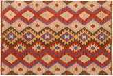 handmade Geometric Kilim Red Pink Hand-Woven RECTANGLE 100% WOOL area rug 3 x 5