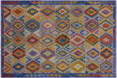 handmade Geometric Kilim Lt. Blue Teal Hand-Woven RECTANGLE 100% WOOL area rug 7 x 10