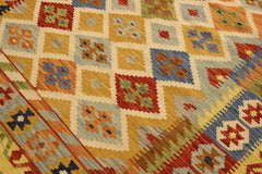 Flat Weave Kilim Antique Navaho Vintage handmade Geometric Kilim Ivory Gold Hand-Woven Rectangle 100% Wool Area Rug 5x6