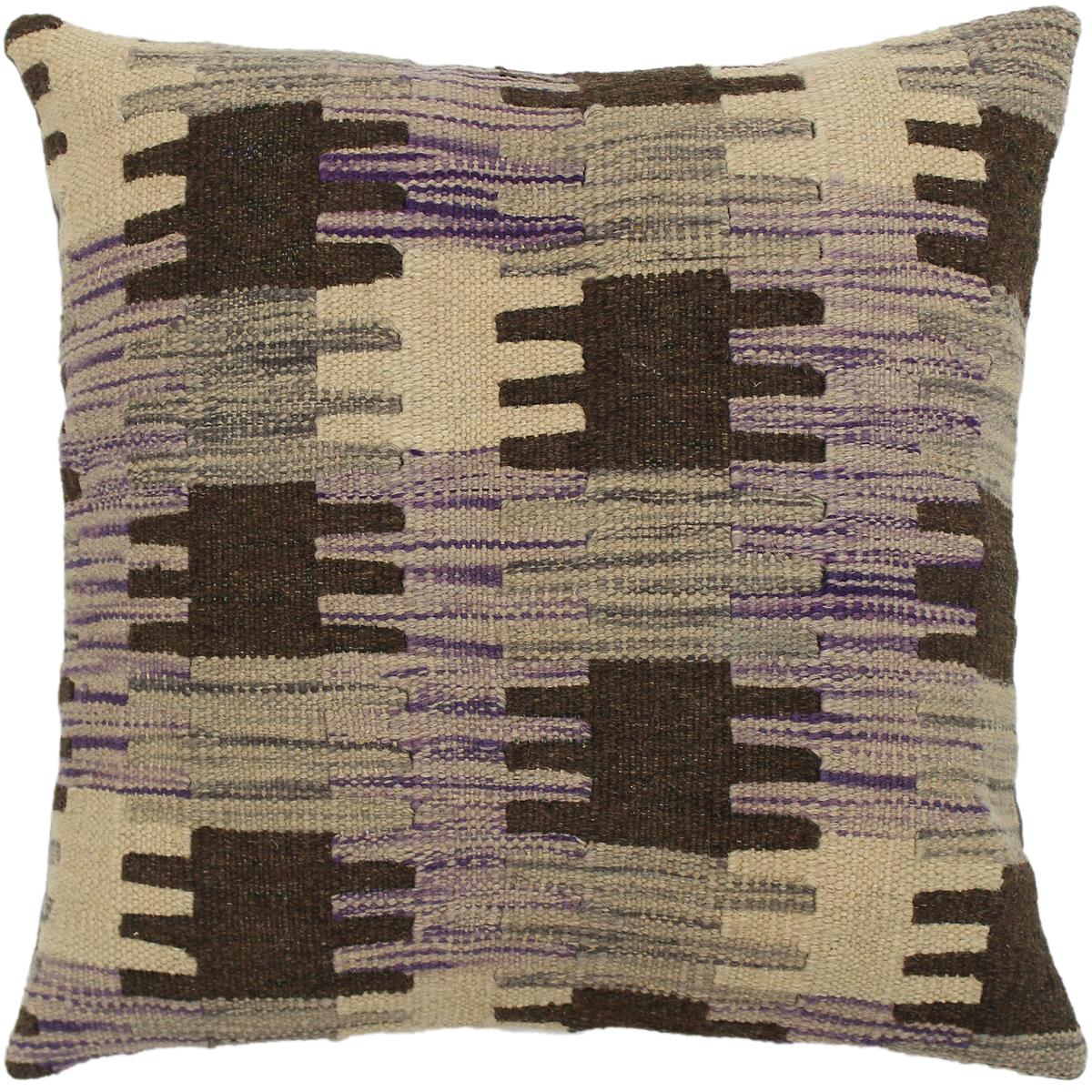 18x18 hand woven kilim throw pillow in purple, gray and brown - Rustic Turkish Sam
