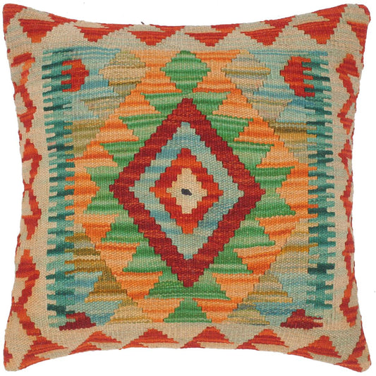 handmade Traditional Pillow Rust Teal Hand-Woven SQUARE 100% WOOL kilim throw pillow