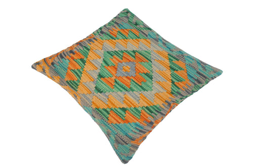 handmade Traditional Pillow Orange Green Hand-Woven SQUARE 100% WOOL kilim throw pillow