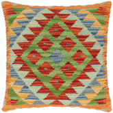 handmade Traditional Pillow Rust Blue Hand-Woven SQUARE 100% WOOL kilim throw pillow