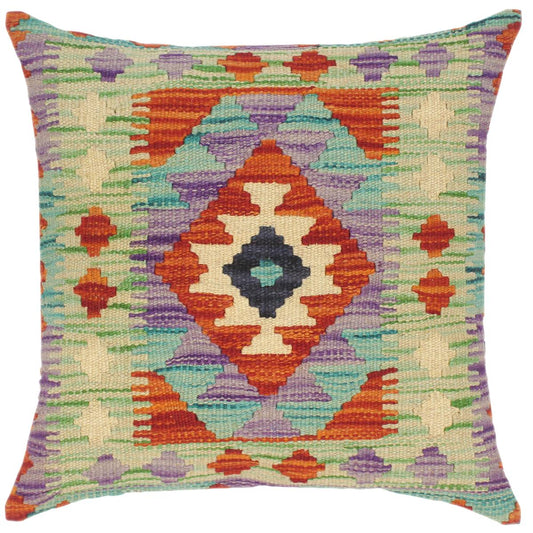 handmade Traditional Pillow Rust Green Hand-Woven SQUARE 100% WOOL kilim throw pillow