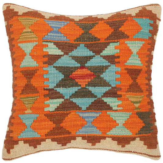 handmade Traditional Pillow Brown Rust Hand-Woven SQUARE 100% WOOL kilim throw pillow