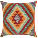 handmade Traditional Pillow Rust Blue Hand-Woven SQUARE 100% WOOL kilim throw pillow