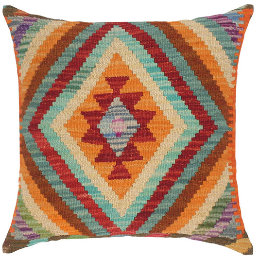handmade Traditional Pillow Rust Blue Hand-Woven SQUARE 100% WOOL kilim throw pillow