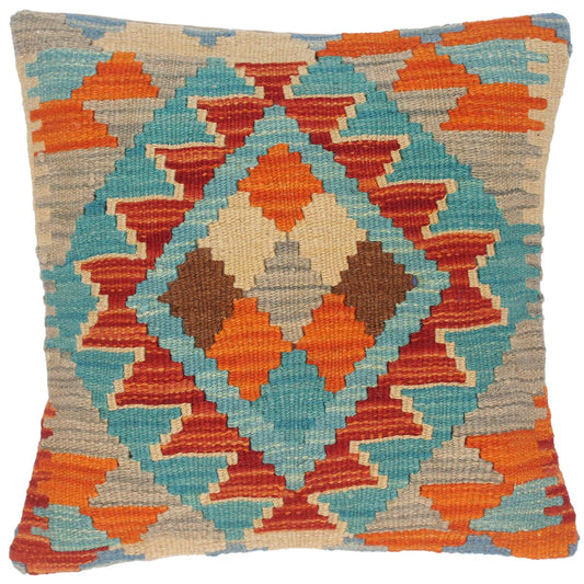 handmade Traditional Pillow Blue Rust Hand-Woven SQUARE 100% WOOL kilim throw pillow