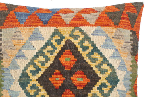 handmade Traditional Pillow Blue Rust Hand-Woven SQUARE 100% WOOL kilim throw pillow