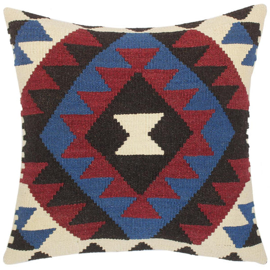 handmade Traditional Pillow Red Blue Hand-Woven SQUARE 100% WOOL kilim throw pillow