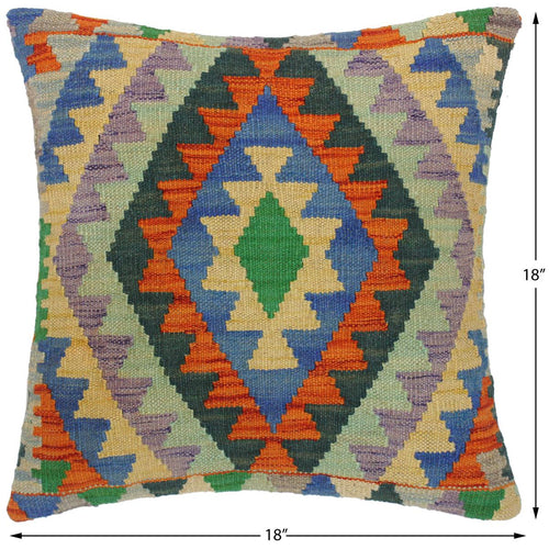 handmade Traditional Pillow Rust Blue Hand-Woven SQUARE 100% WOOL kilim throw pillow