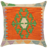 handmade Traditional Pillow Rust Blue Hand-Woven SQUARE 100% WOOL kilim throw pillow