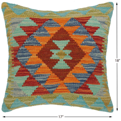 handmade Traditional Pillow Blue Rust Hand-Woven SQUARE 100% WOOL kilim throw pillow