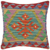 handmade Traditional Pillow Red Blue Hand-Woven SQUARE 100% WOOL kilim throw pillow