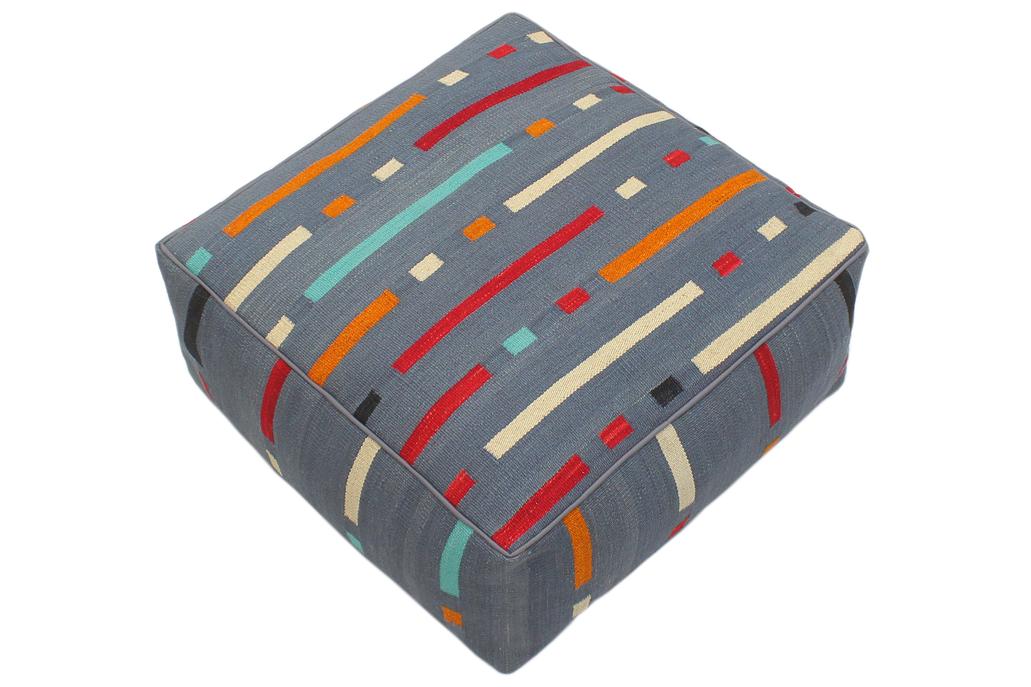 handmade Modern Floor Cushion Gray Red Hand-Woven Square100% WOOL Floor Cushion