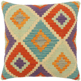 handmade Tribal Turkish Antique Beige Blue Hand-Woven SQUARE 100% WOOL pillow