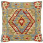 handmade Tribal Turkish Antique Blue Rust Hand-Woven SQUARE 100% WOOL pillow