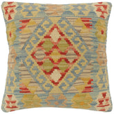 handmade Tribal Turkish Antique Blue Red Hand-Woven SQUARE 100% WOOL pillow
