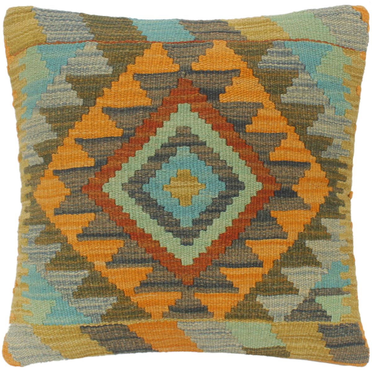 18x17 hand woven kilim throw pillow in rust, blue and gray - Shabby Chic Turkish Ralph