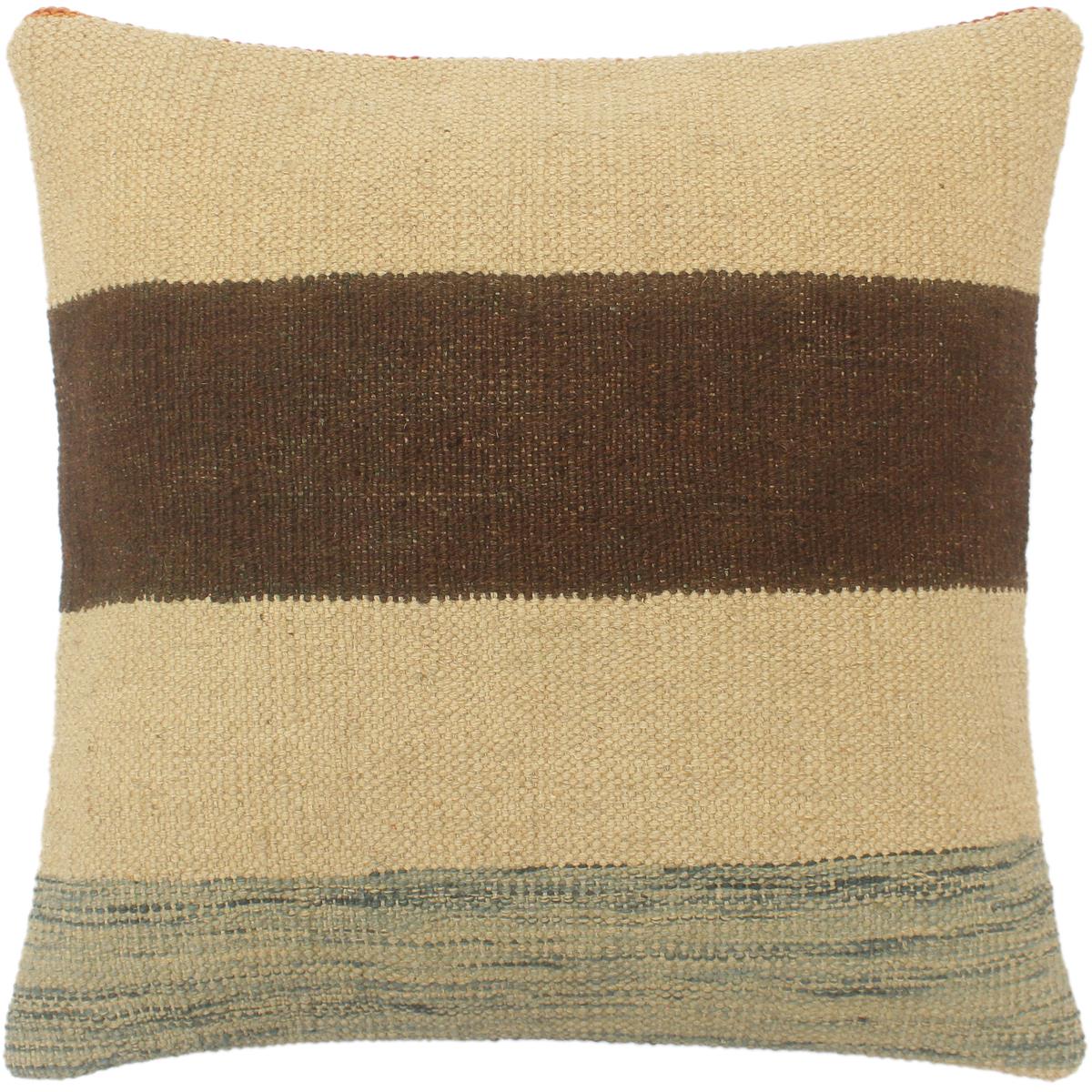 handmade Tribal Turkish Antique Beige Brown Hand-Woven SQUARE 100% WOOL pillow