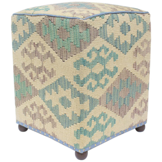 handmade Traditional Ottoman Beige Blue Hand-made SQUARE handmade ottoman pouf15 x 15 x 21